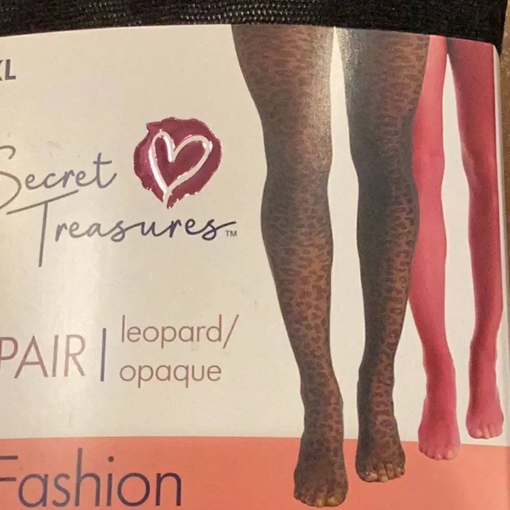 New Secret Treasures Women's Leopard/Opaque Tights, 2 Pair Pack XXL